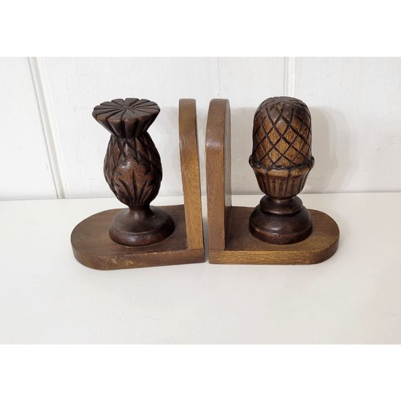 Wood Bookends with Pineapple Finials - Picture 2 of 5